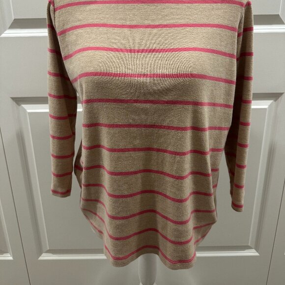 Lands' End Large striped long-sleeve tee shirt button details large 14-16 - Picture 3 of 4